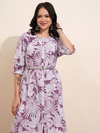 Vishudh Floral Printed Puff Sleeves A-Line Dress