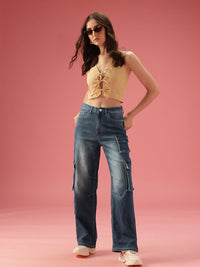 DressBerry Women Baggy Wide High-Rise Heavy Fade Stretchable Jeans
