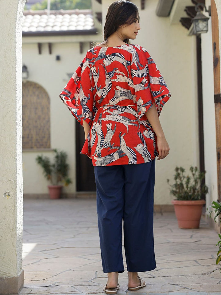 SANSKRUTIHOMES Animal Printed Round-Neck Top & Flared Trouser Co-Ords