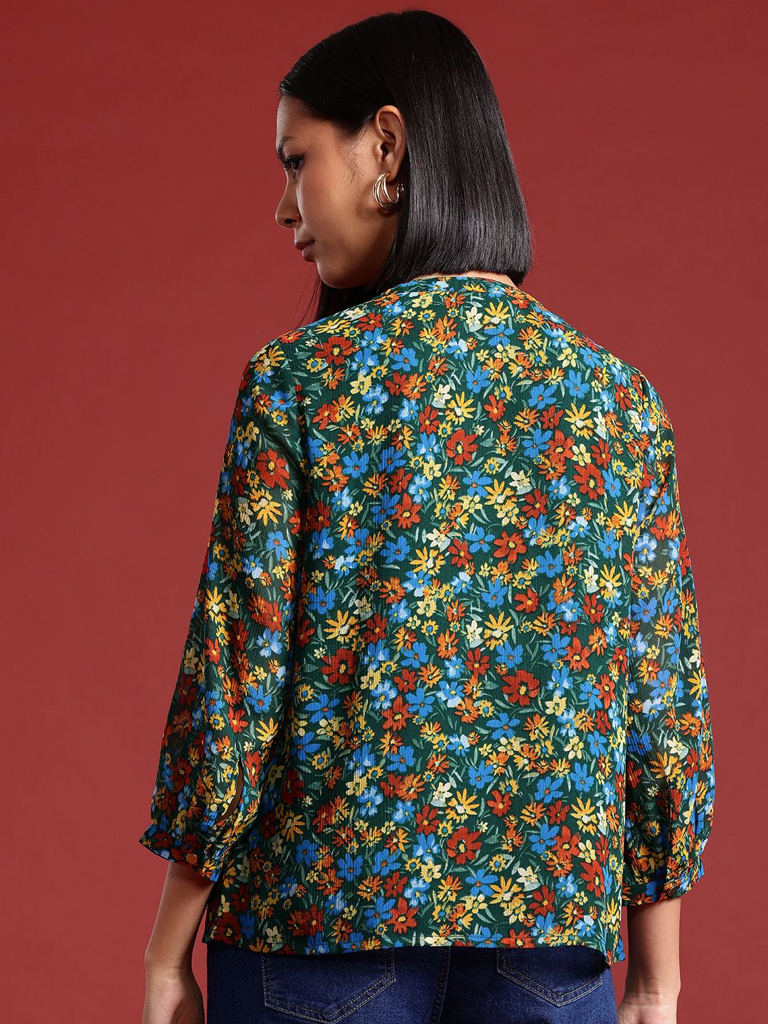 all about you Floral Printed Tie-Up Neck Top