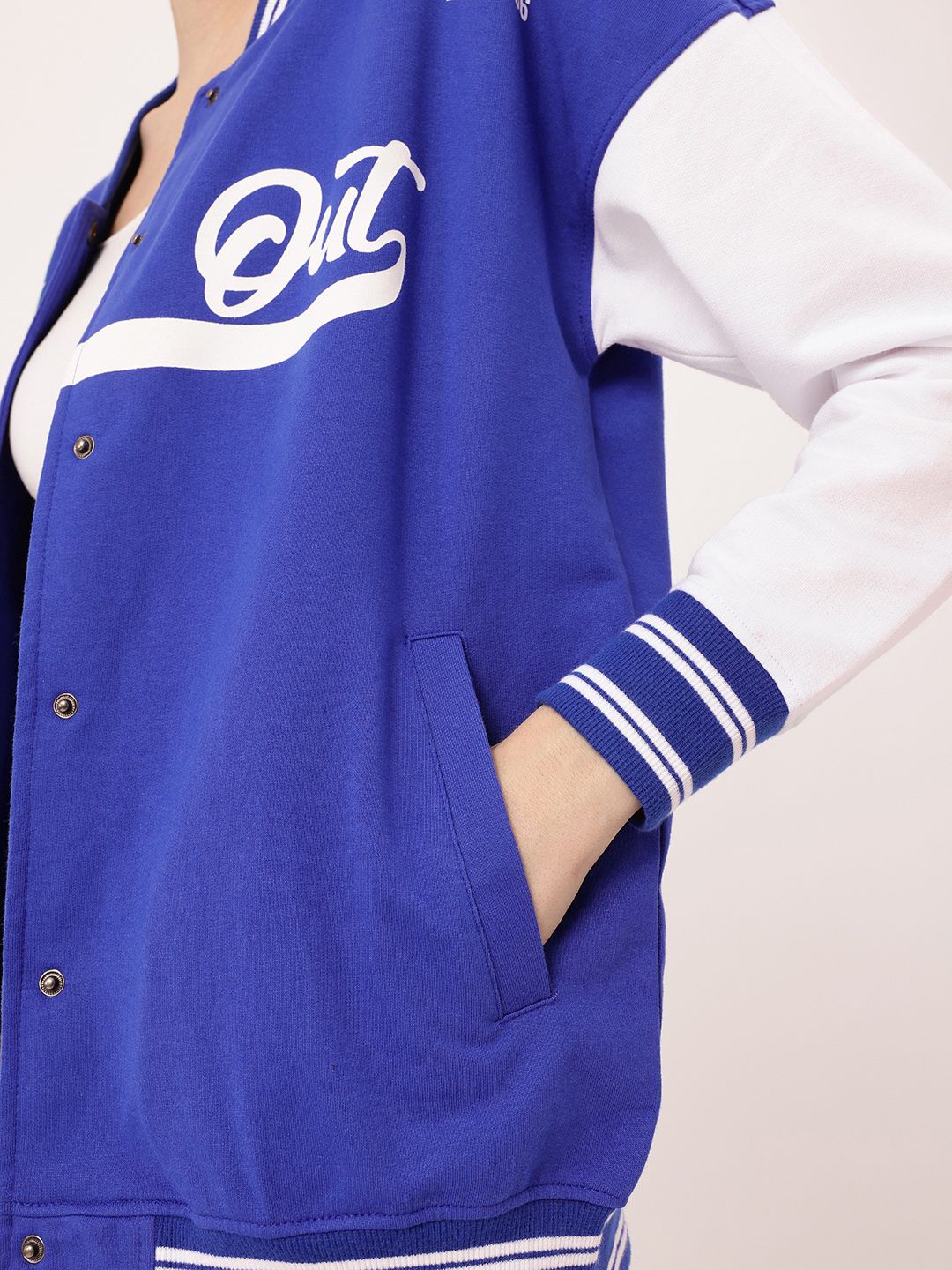 DressBerry Athletic Edge Printed Relaxed Fit Varsity Jacket
