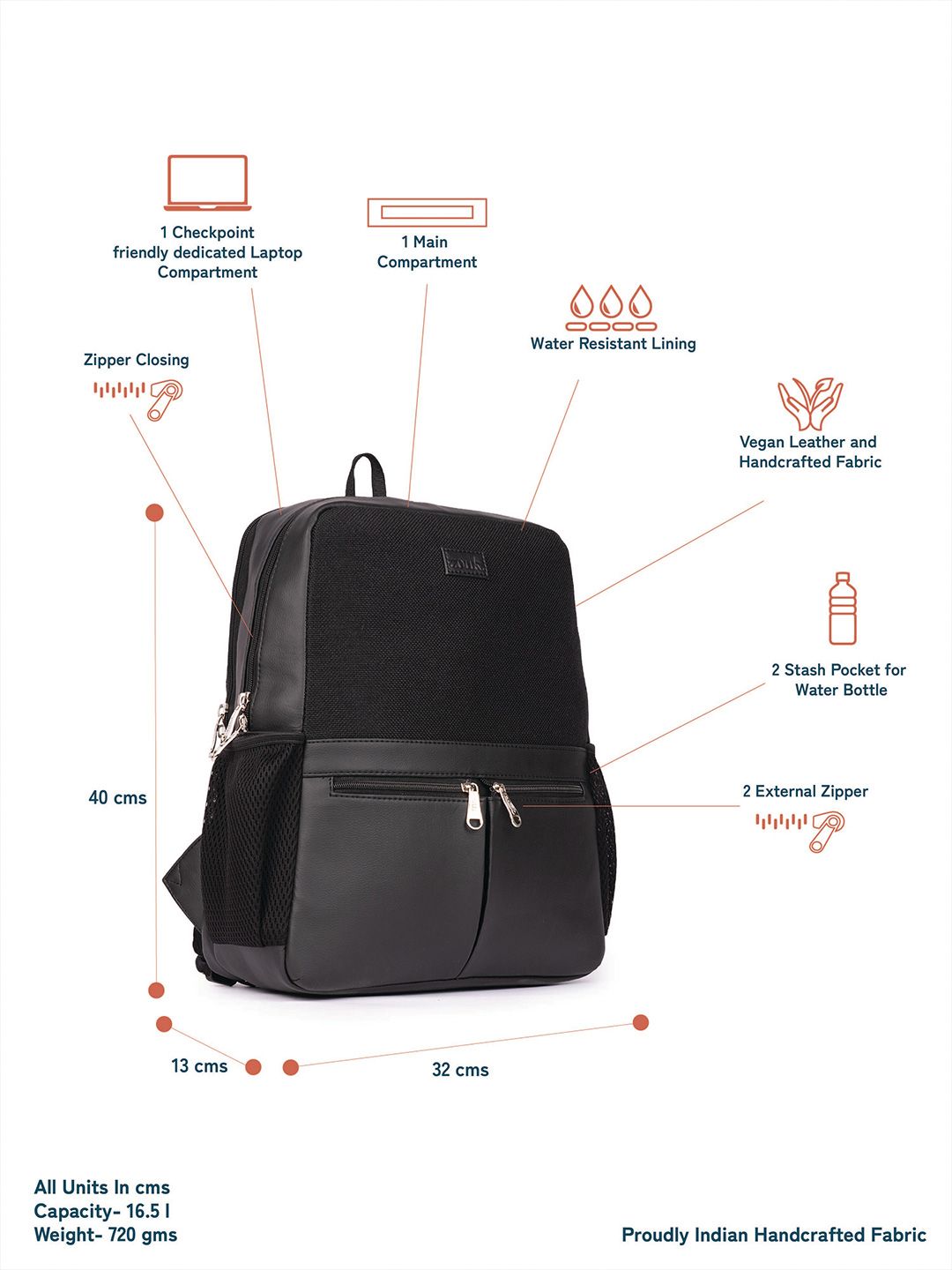 ZOUK Textured Backpack with Compression Straps Up to 16 inch