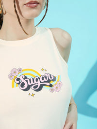 DressBerry Misty White Print Cotton Hollaback Neck It Is Crop Tank Top