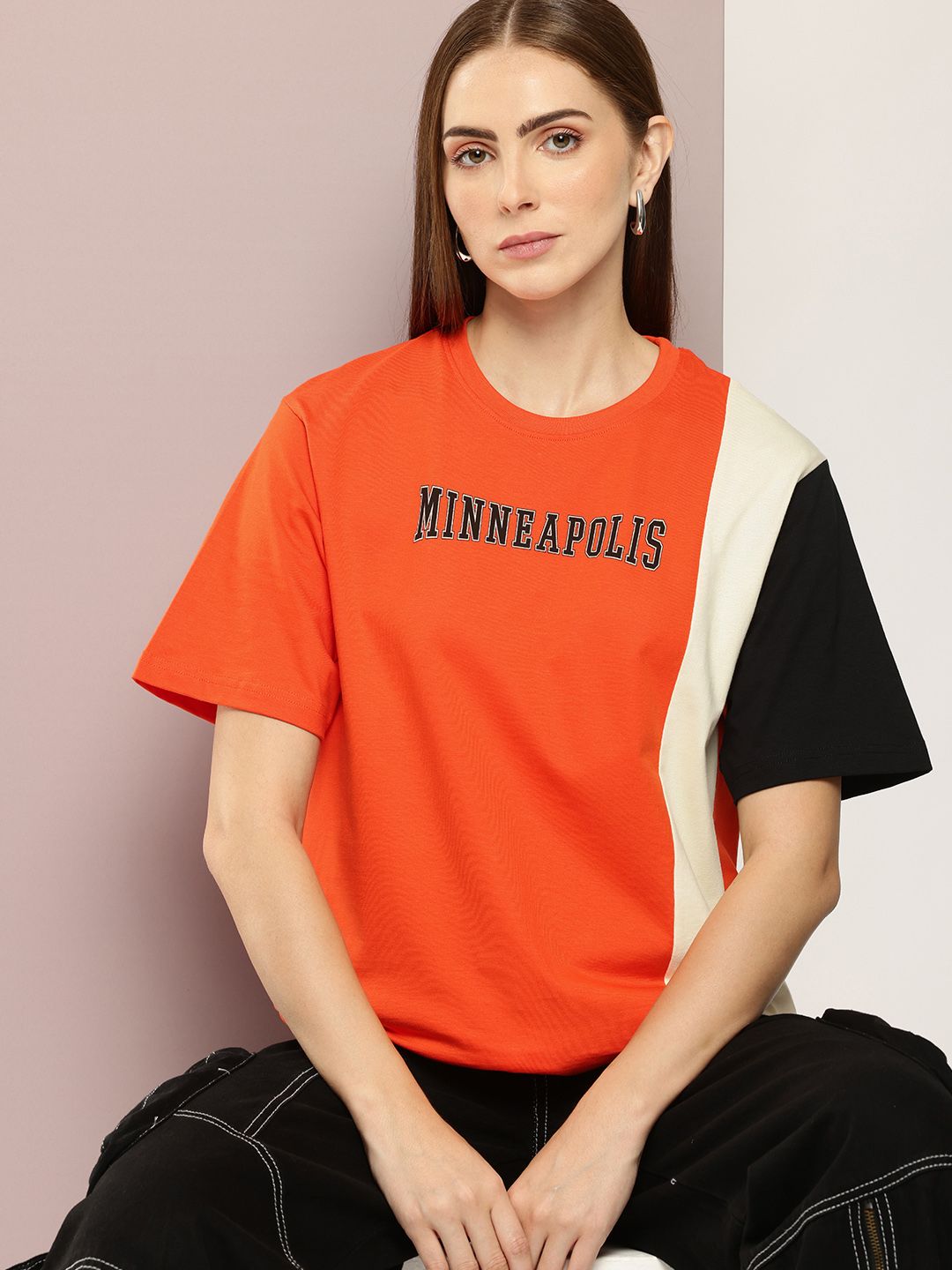 DILLINGER Women Typography Printed Oversized T-shirt