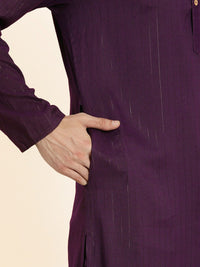 Anouk Men Purple Self-Striped Kurta