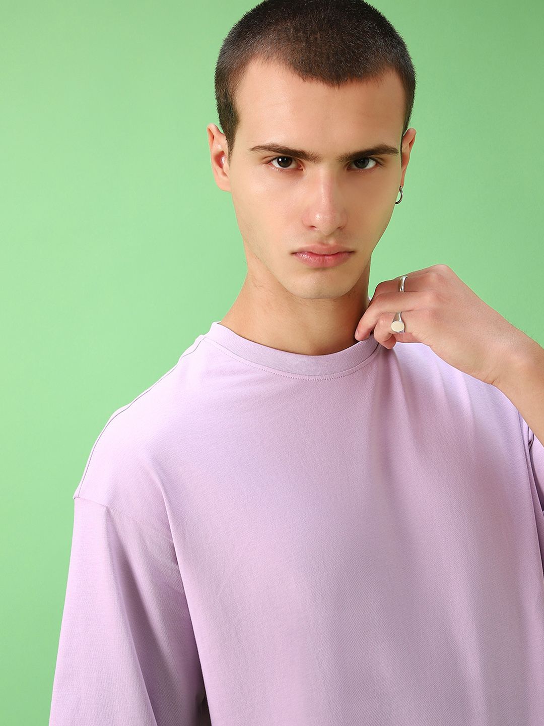 Bewakoof Men Purple Round Neck Oversized Cotton T-shirt