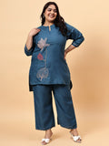 Bani Women Solid Embroidered Tunic with Trousers Co-Ords