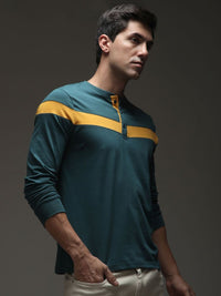 DILLINGER Men Striped Henley Neck Cotton T-shirt