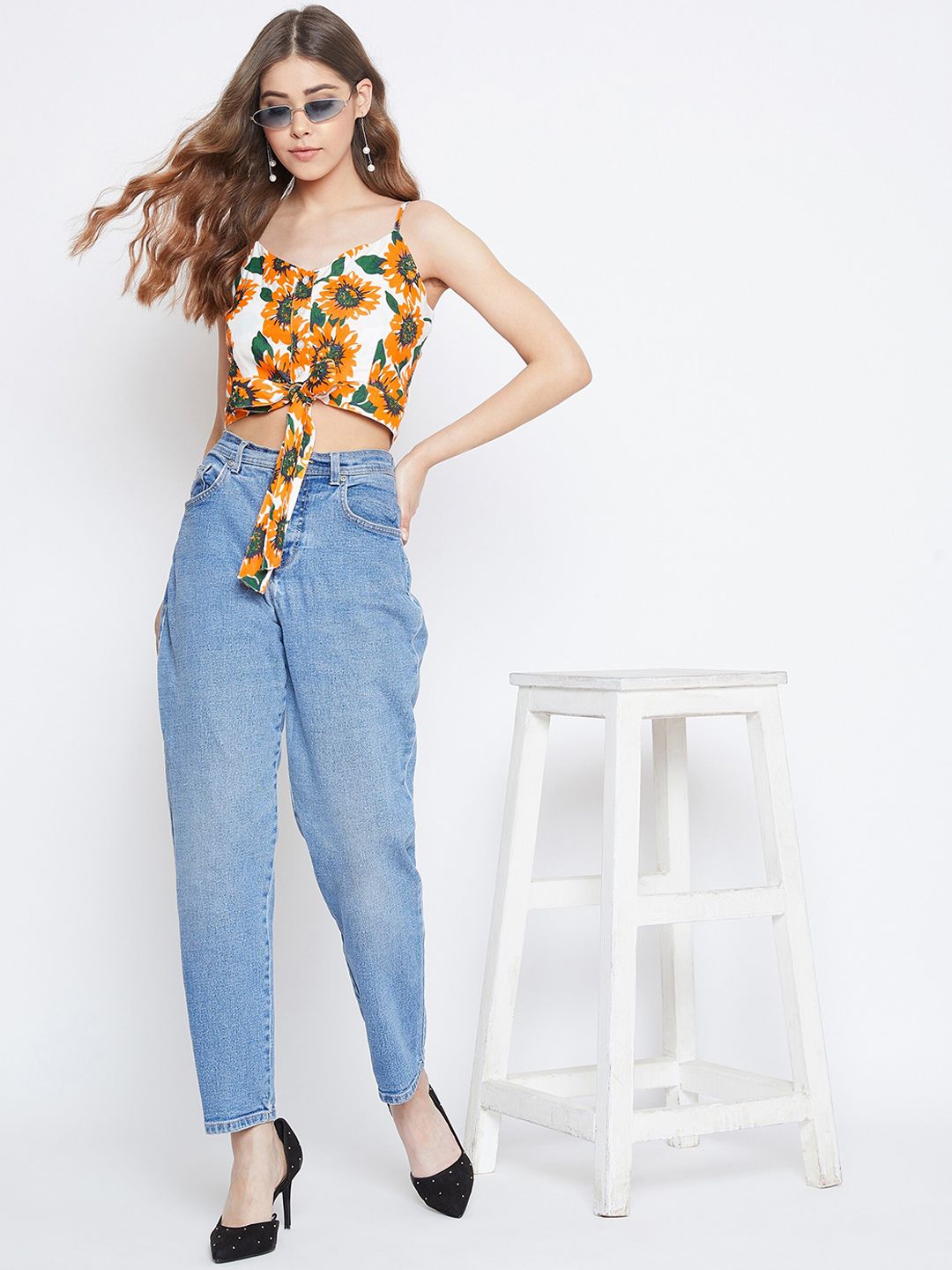 Berrylush Women Yellow Printed Crop Top