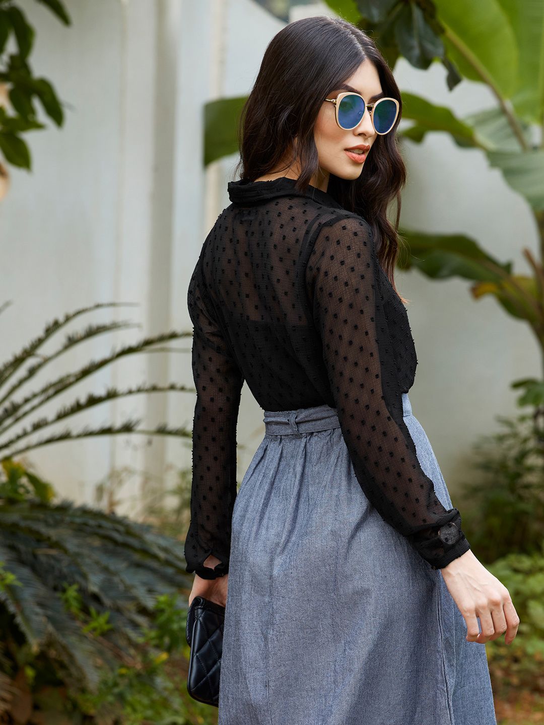 SASSAFRAS Black Dobby Sheer Boxy Shirt