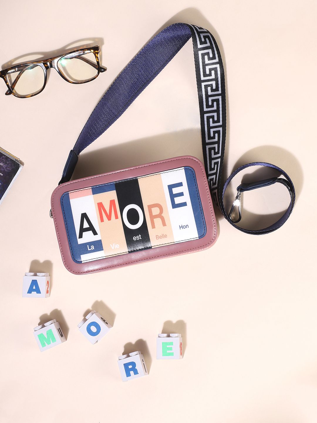 Berrylush Typography Printed Structured Sling Bag