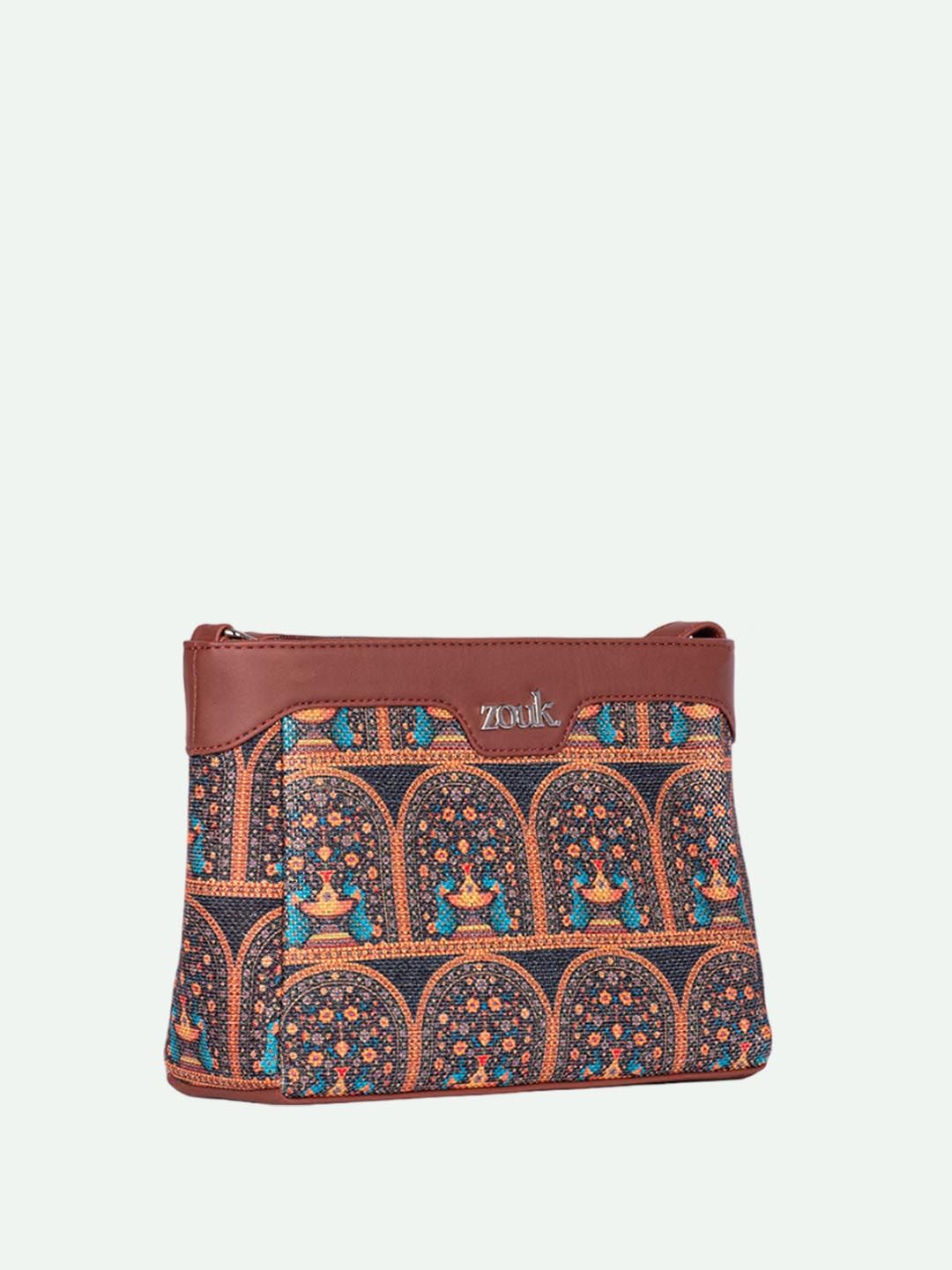 ZOUK Royal Indian Peacock Motif Harmony Printed Structured Sling Bag