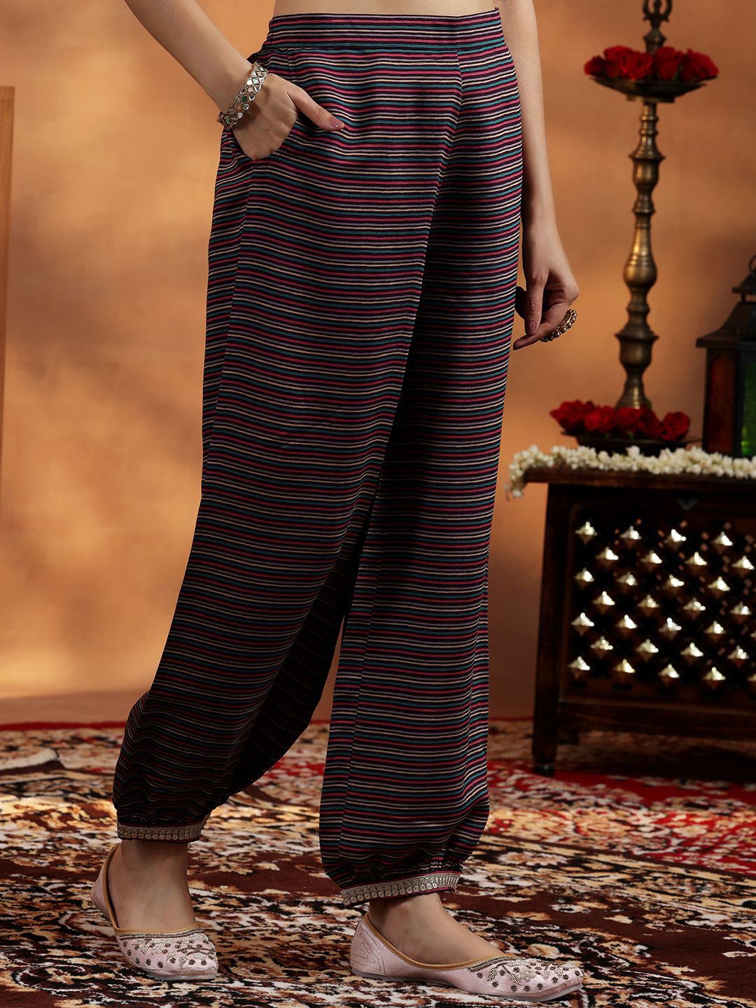 Libas Women Floral Printed Regular Mirror Work Kurta with Salwar & With Dupatta