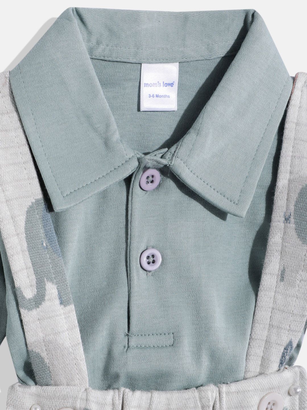 Moms Love Infant Boys Pure Cotton Printed Dungarees with Solid T-shirt