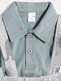 Moms Love Infant Boys Pure Cotton Printed Dungarees with Solid T-shirt