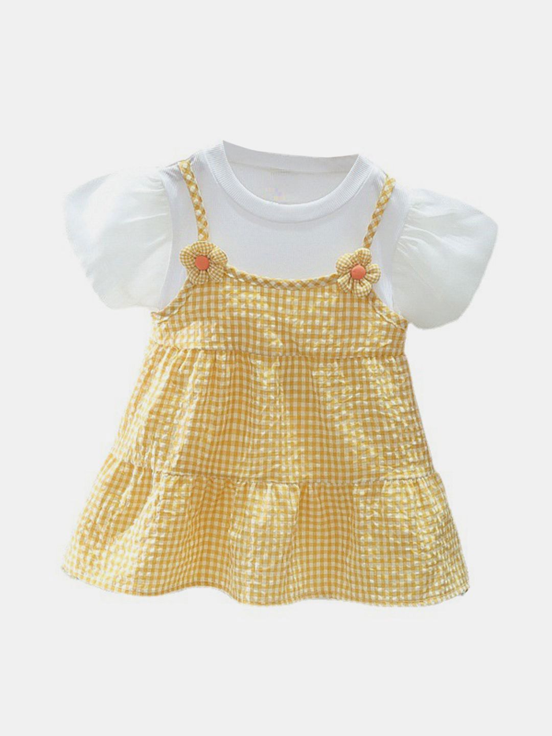 YK Girls Cotton Checked Pinafore Dress
