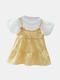YK Girls Cotton Checked Pinafore Dress