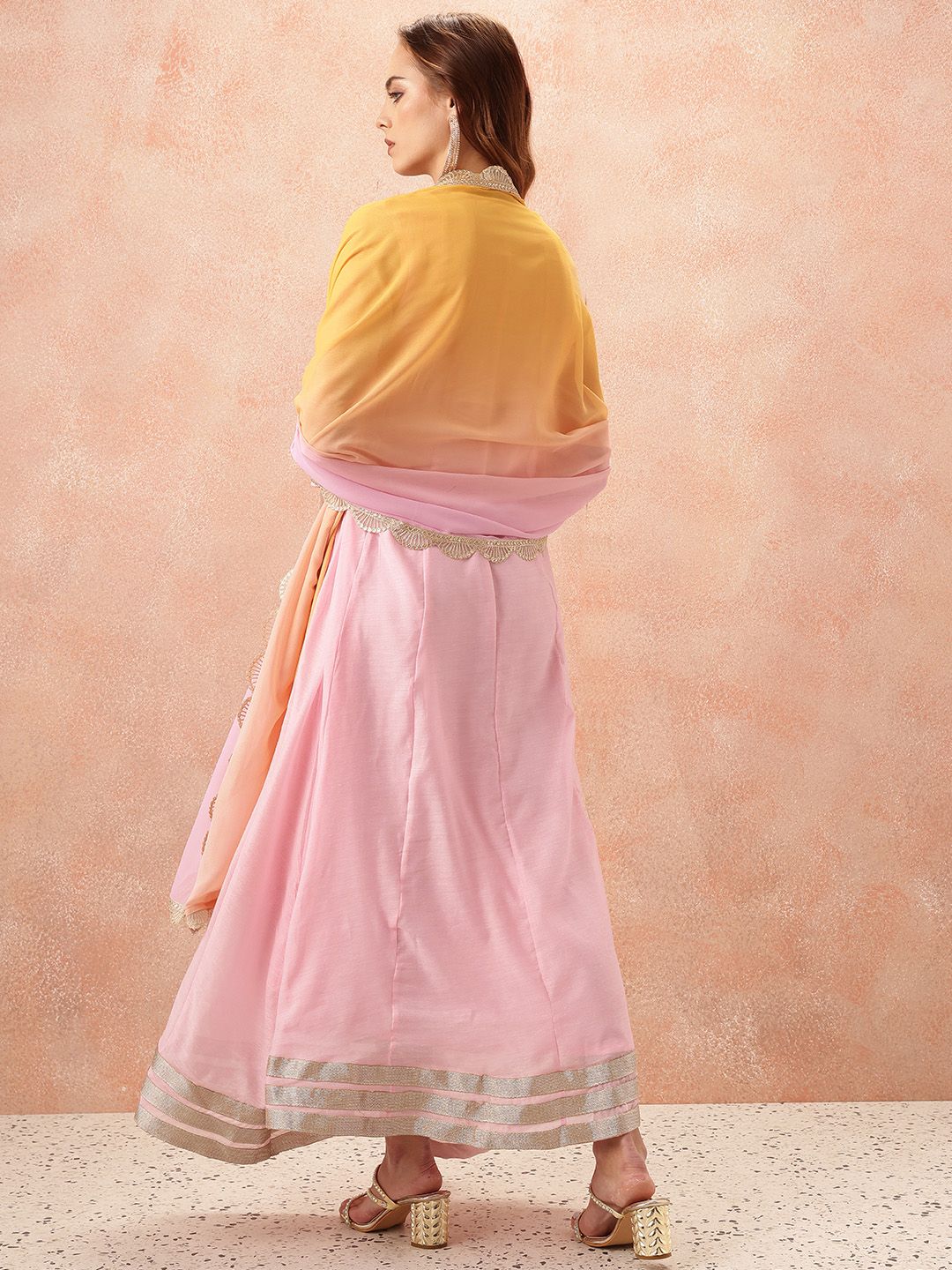 all about you Lace Taping Ethnic Dress With Dupatta