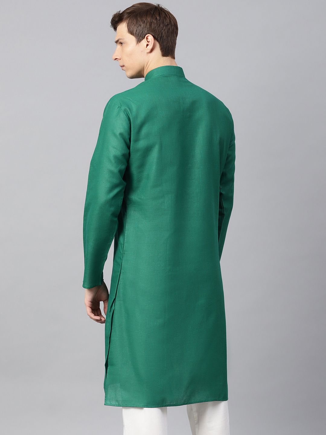 SOJANYA Men Green Solid Straight Kurta