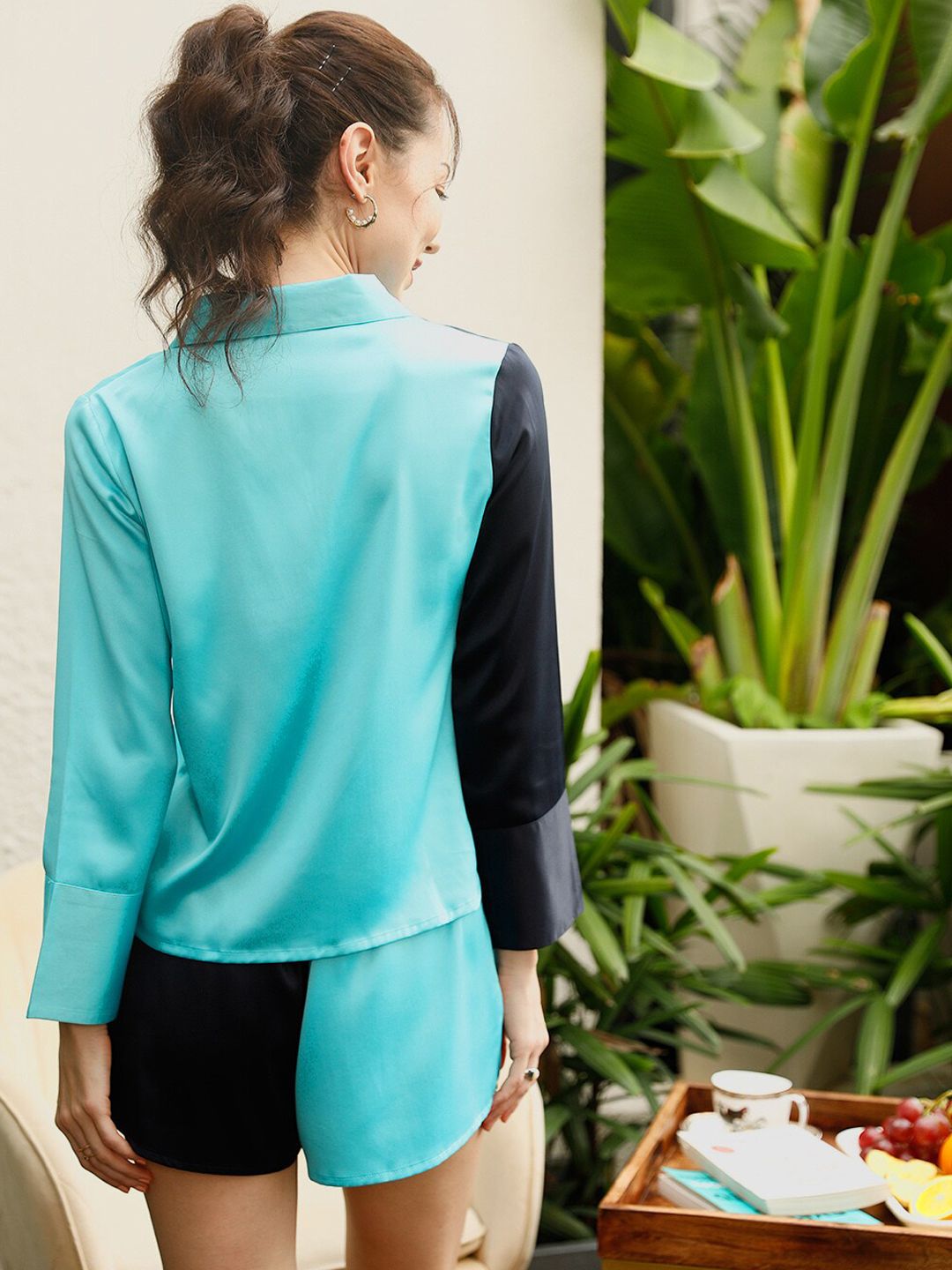 STREET 9 Blue & Black Colourblocked Shirt With Short