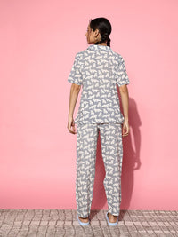 SANSKRUTIHOMES Women Grey & White Printed Pure Cotton Night Suit