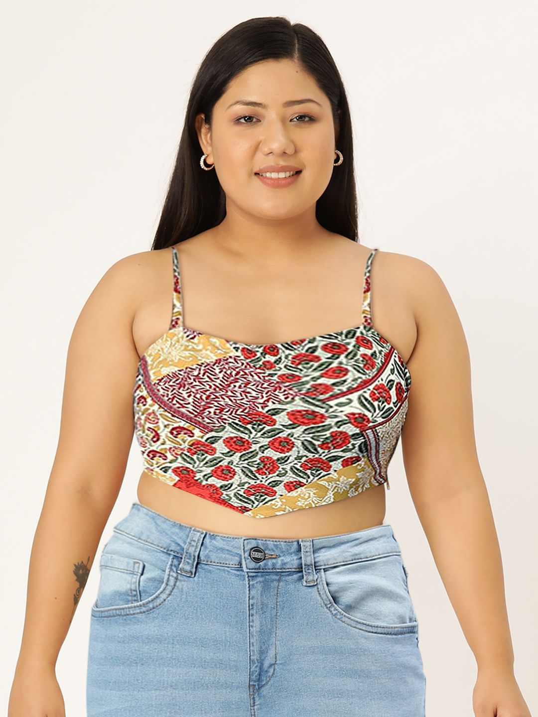 Berrylush Women Gorgeous Red Floral Cropped Top