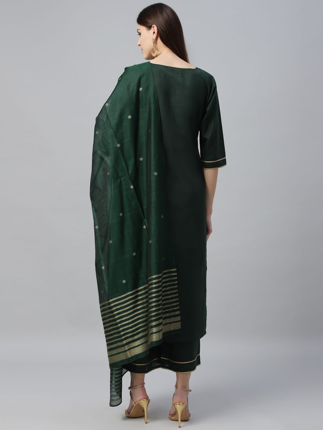 Libas Women Green Pure Cotton Kurta with Palazzos & With Dupatta