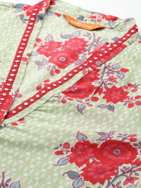 Indo Era Floral Printed Mirror Work Pure Cotton Kurta with Trousers