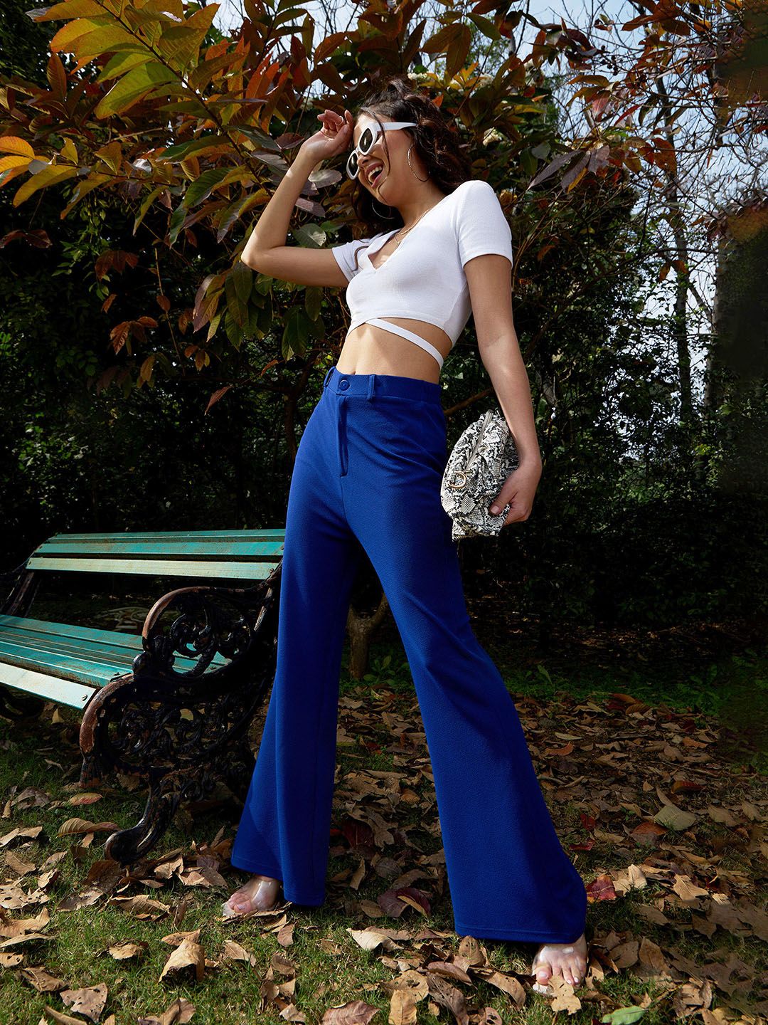 SASSAFRAS Women Slim Fit High-Rise Bootcut Trousers