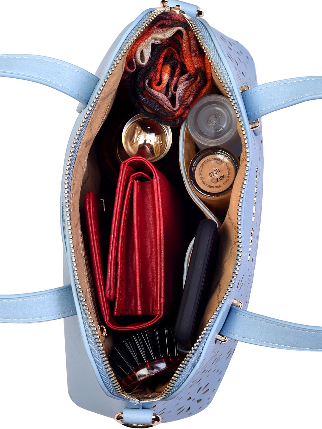 Lino Perros Blue Cut-Work Handheld Bag with Detachable Sling Strap