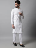 Jompers Men White Embroidered Kurta with Pyjamas