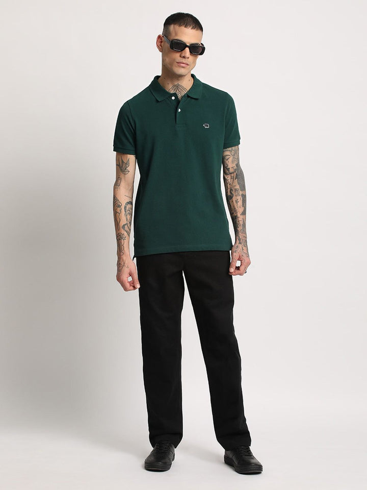 THE BEAR HOUSE Men Solid Regular Fit Pure Cotton Polo Collar T-Shirts