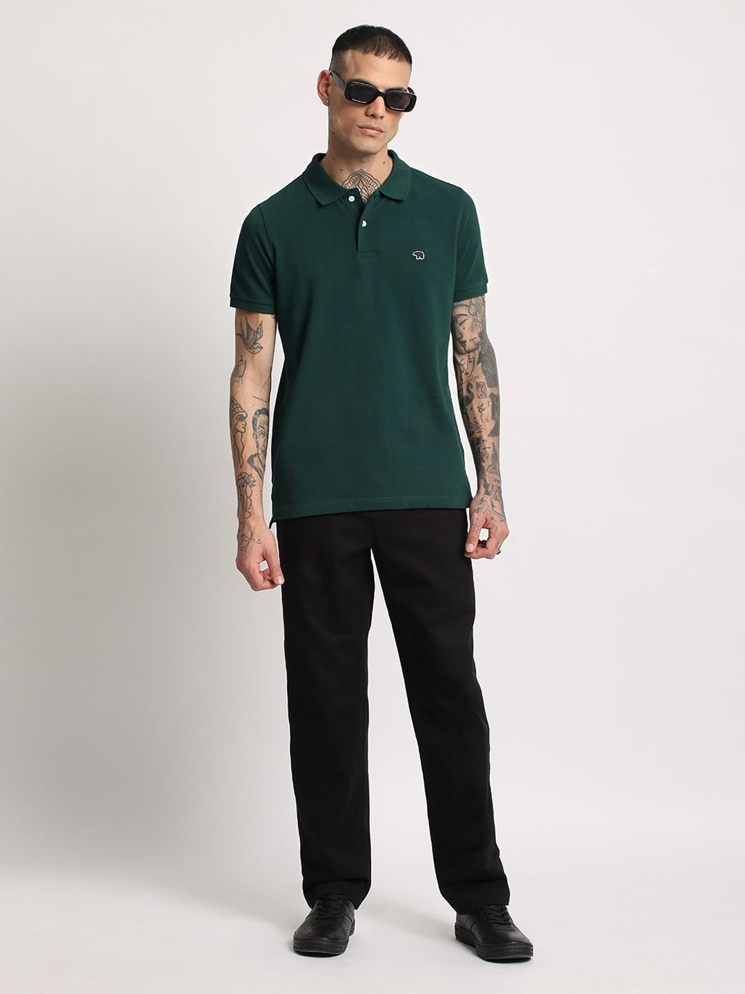 THE BEAR HOUSE Men Solid Regular Fit Pure Cotton Polo Collar T-Shirts