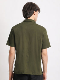 THE BEAR HOUSE Cuban Collar Seersucker Weave Casual Shirt