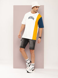 DILLINGER Men Typography Colourblocked Drop-Shoulder Sleeves Oversized Pure Cotton T-shirt