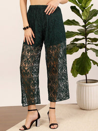 STREET 9 Women Green Floral Printed Relaxed Straight Fit High-Rise Parallel Laced Trousers