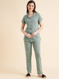 Sweet Dreams Green & White Conversational Printed Pure Cotton Night Suits