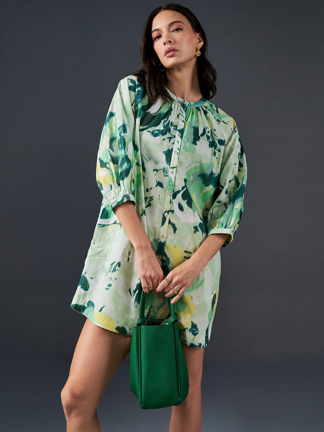 AND Floral Printed A-Line Pure Cotton Mini Dress