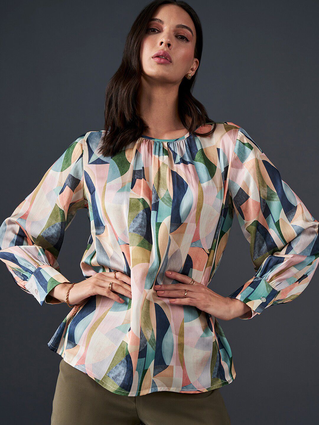 AND Abstract Printed Boat Neck Top