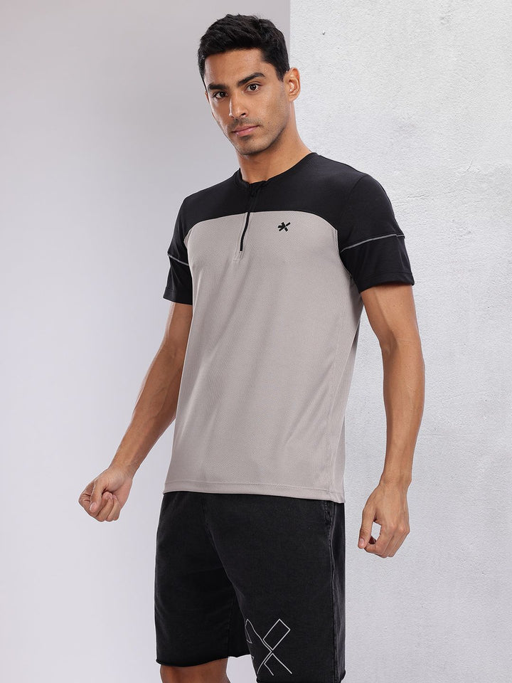 HRX by Hrithik Roshan Colourblocked Henley Neck Reflective Detail Running T-shirt
