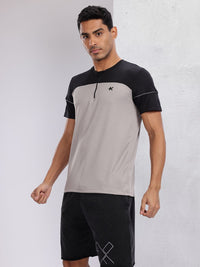HRX by Hrithik Roshan Colourblocked Henley Neck Reflective Detail Running T-shirt