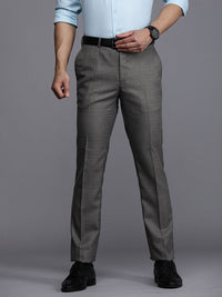 Raymond Men Grey Checked Slim Fit Formal Trousers