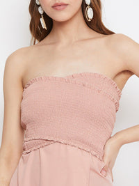 Berrylush Women Pink Smocked Crepe Co-Ords