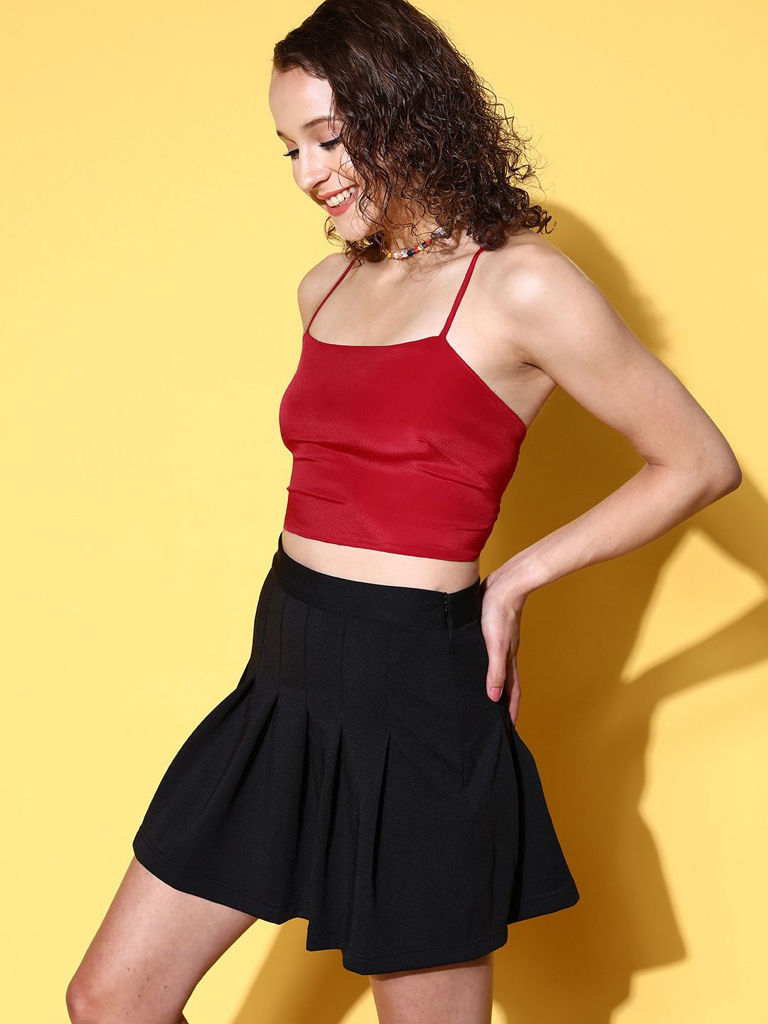 Berrylush Charming Red Solid Super Cropped Top