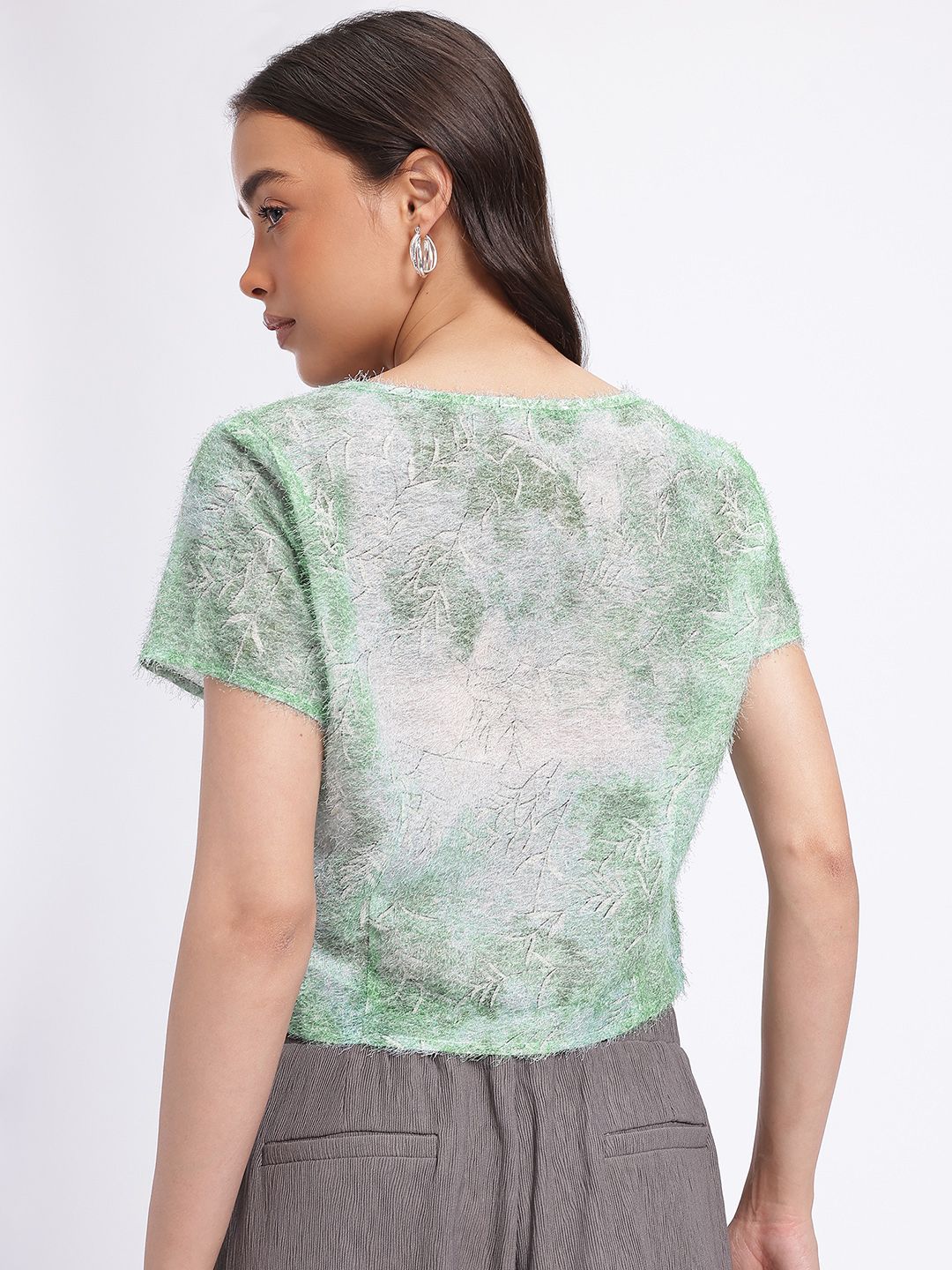 DressBerry Corset Style Fuzzy Abstract Print Top