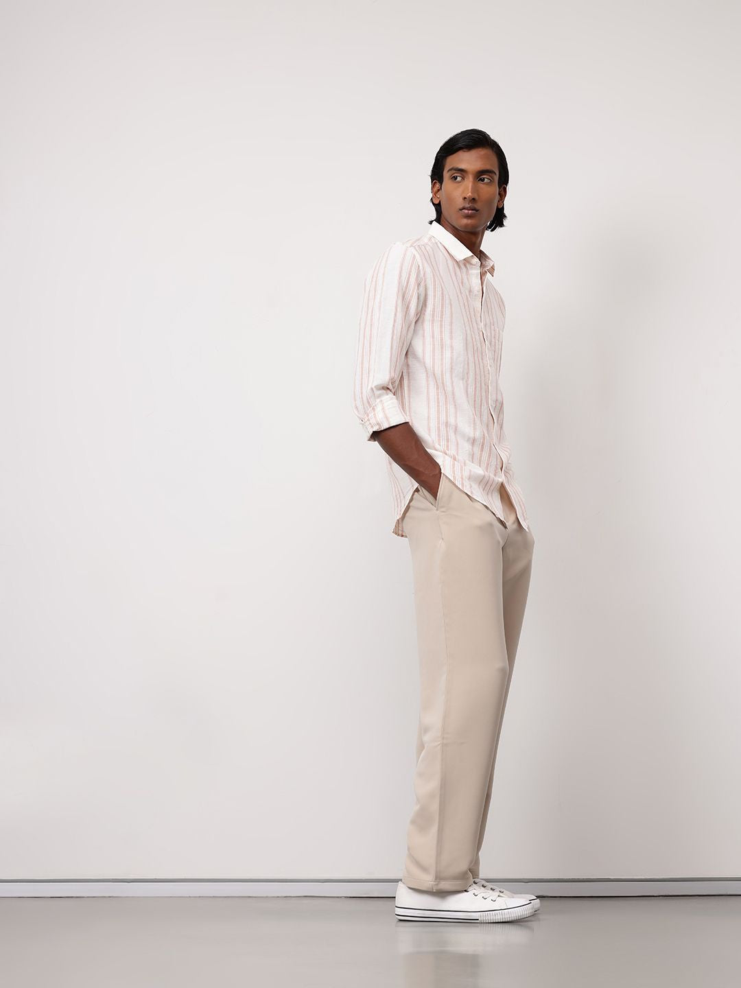 ether Men Classic Fit Cotton Linen Striped Shirt