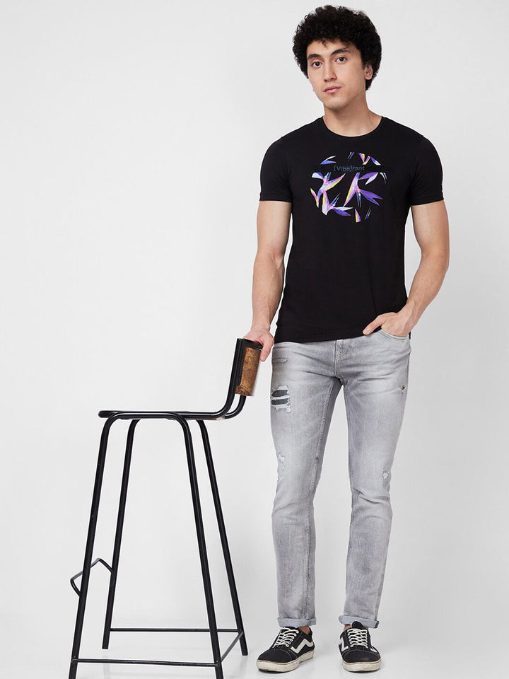 SPYKAR Round Neck Short Sleeves Printed Slim Fit Cotton T-shirt