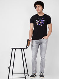 SPYKAR Round Neck Short Sleeves Printed Slim Fit Cotton T-shirt