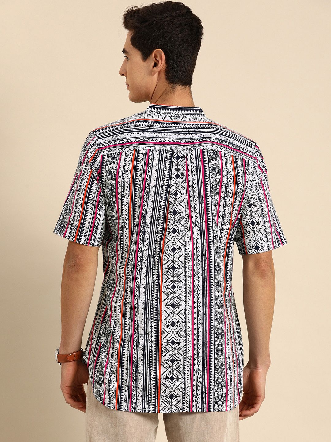 Anouk men white & navy blue kurta