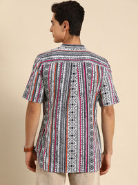 Anouk men white & navy blue kurta